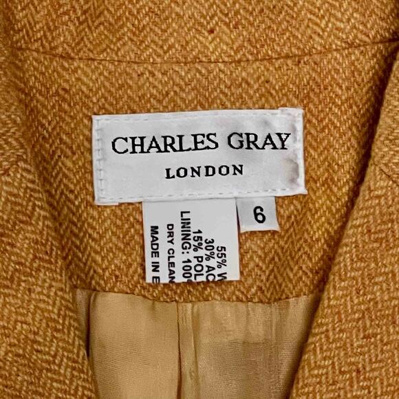 Charles Gray London Wool Blend Blazer Size 6 Mustard Yellow Structured Jacket - Picture 5 of 8